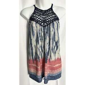 Vintage Y2K Long Halter Top Rue21 Crochet Low Back TieDye Festival Boho Indie XL